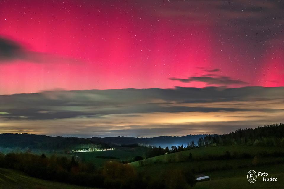 Polární záře nad Žďárskými vrchy